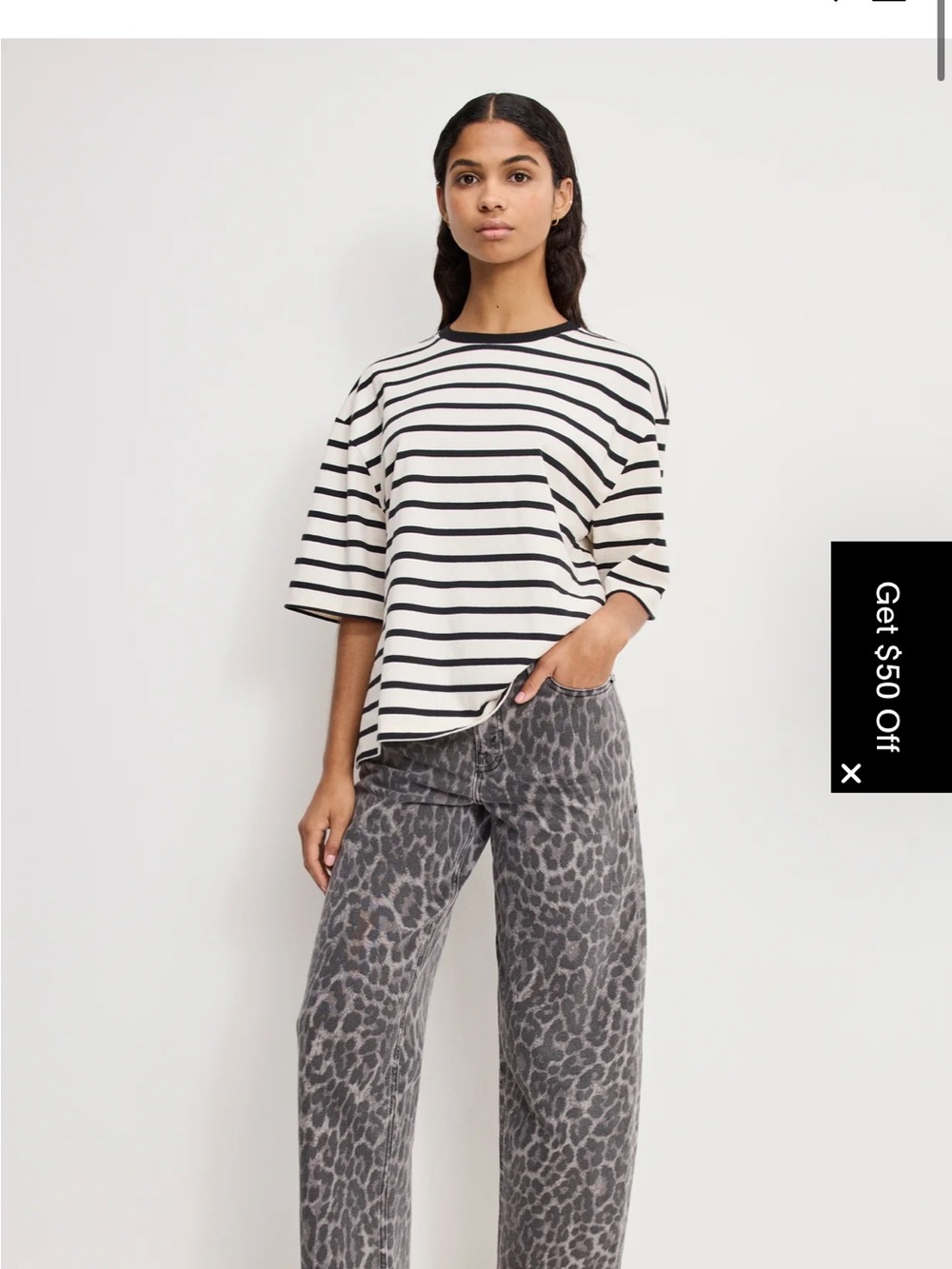 Good American Grey Leopard-Print Barrel Jeans